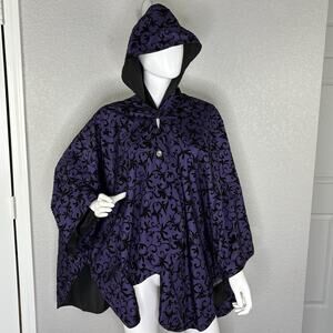 Rain Caper Women's Rain Cape Reversible Poncho Black Purple Velvet Swirl Gothic